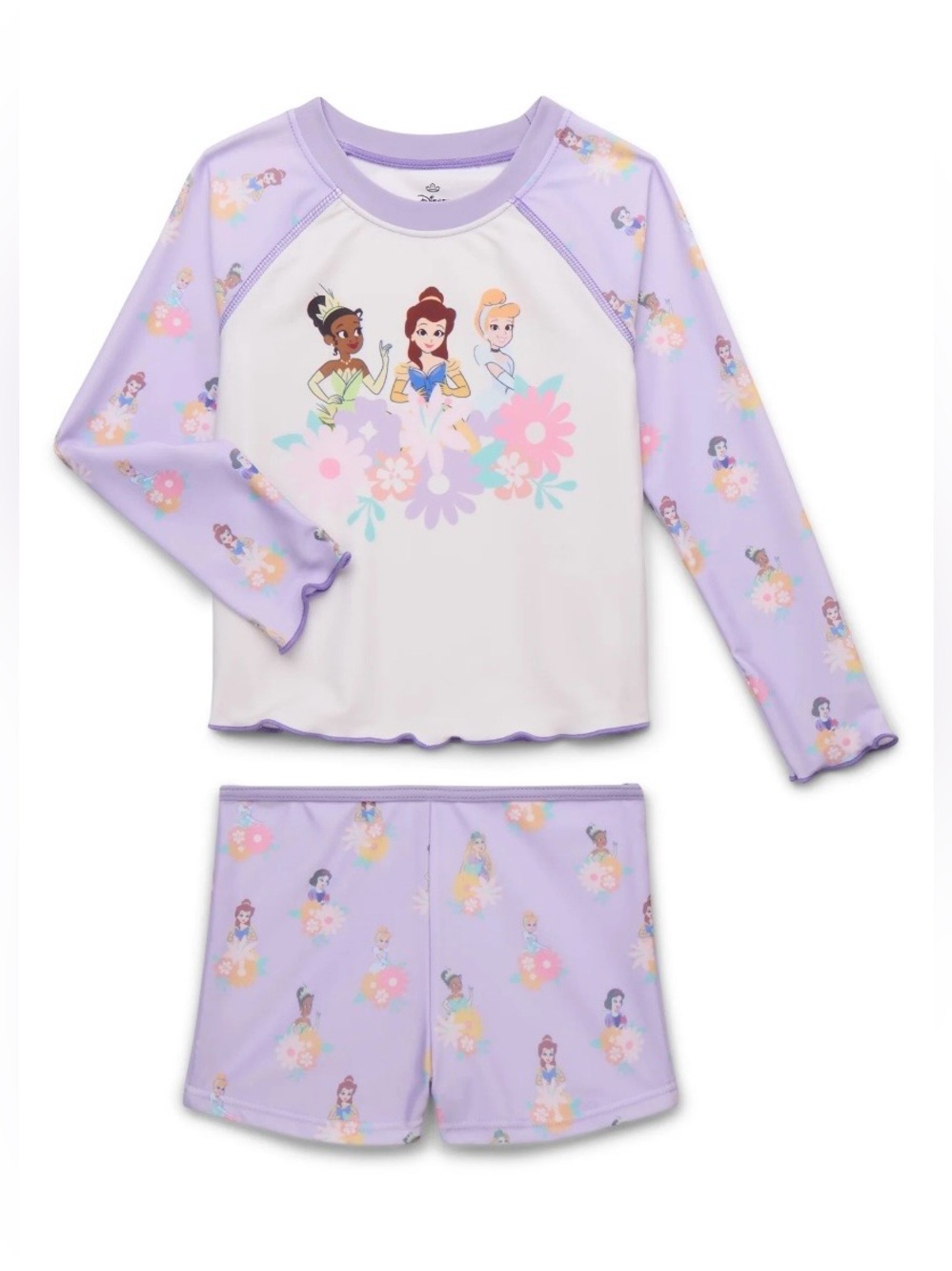 Disney Girls Purple White Princess Rash Guard Swim Set